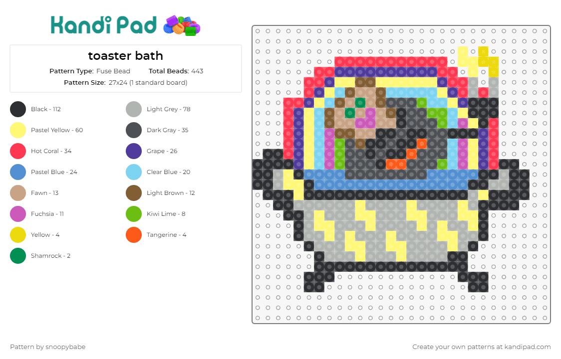 toaster bath - Fuse Bead Pattern by snoopybabe on Kandi Pad - 