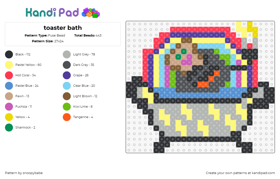 toaster bath - Fuse Bead Pattern by snoopybabe on Kandi Pad - 