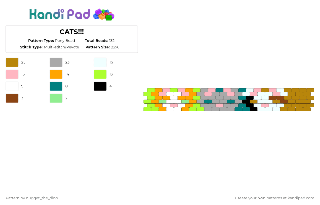 CATS!!! - Pony Bead Pattern by nugget_the_dino on Kandi Pad - pink,gold,beige,orange
