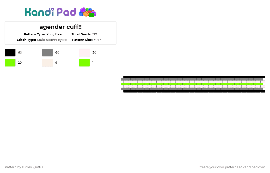 agender cuff!! - Pony Bead Pattern by z0mbi3_kitti3 on Kandi Pad - green,gray,pride,agender,lgbtq,cuff