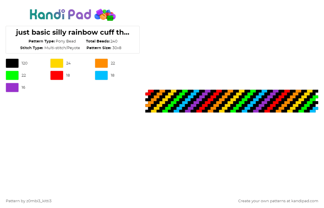 just basic silly rainbow cuff thingyy - Pony Bead Pattern by z0mbi3_kitti3 on Kandi Pad - black,orange,yellow,green,rainbow,striped,cool