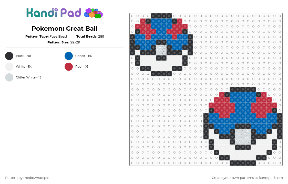 Pokemon: Great Ball - Fuse Bead Pattern by medicwnatspie on Kandi Pad - red,blue,pokemon,pokeball,great ball