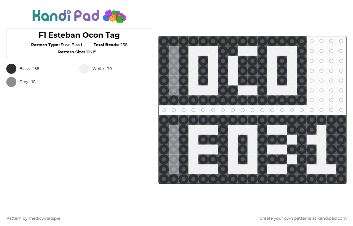 F1 Esteban Ocon Tag: 2025 - Fuse Bead Pattern by medicwnatspie on Kandi Pad - f1,racing,esteban ocon,eo31