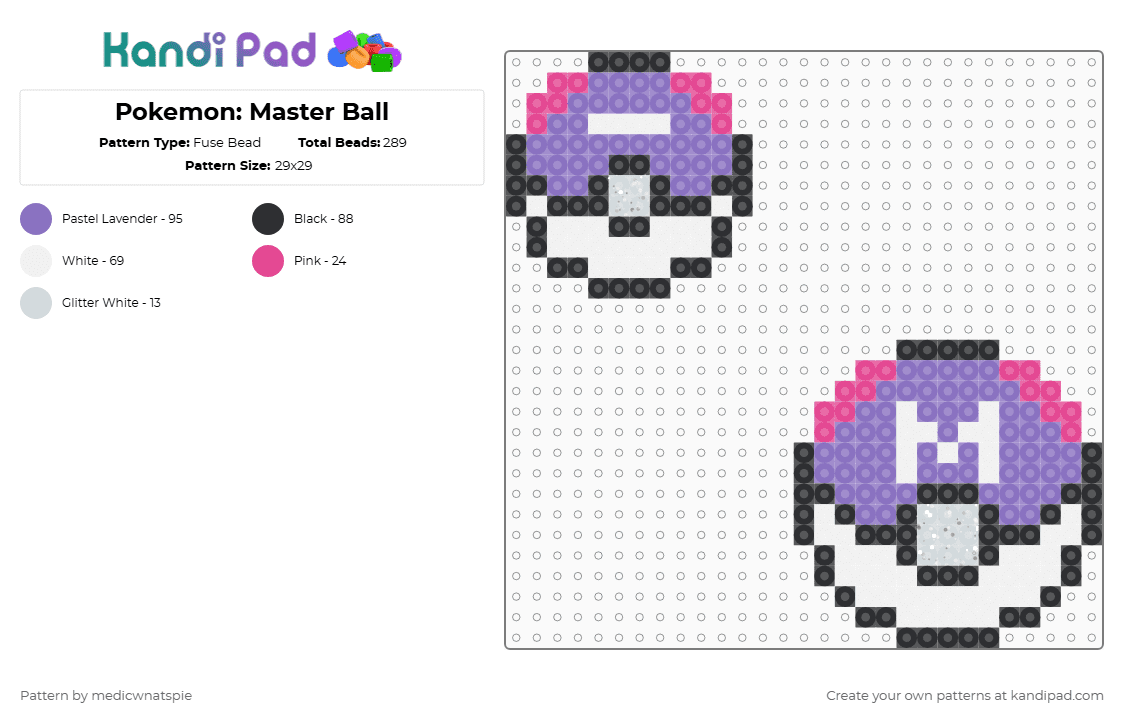 Pokemon: Master Ball - Fuse Bead Pattern by medicwnatspie on Kandi Pad - blue,pokemon,pokeball,master ball