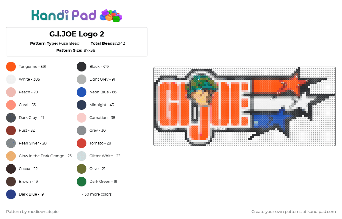 G.I.JOE Logo 2 - Fuse Bead Pattern by medicwnatspie on Kandi Pad - beige,red,blue,colorful,gijoe,logo