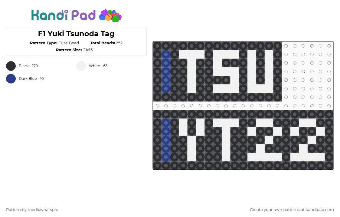 F1 Yuki Tsunoda Tag: 2025 - Fuse Bead Pattern by medicwnatspie on Kandi Pad - black,white,f1,racing,yt22,yuki tsunoda