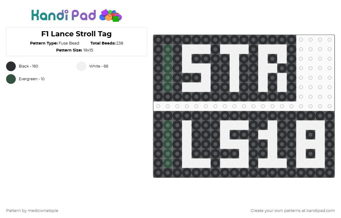 F1 Lance Stroll Tag: 2025 - Fuse Bead Pattern by medicwnatspie on Kandi Pad - f1,racing,lance stroll,ls18