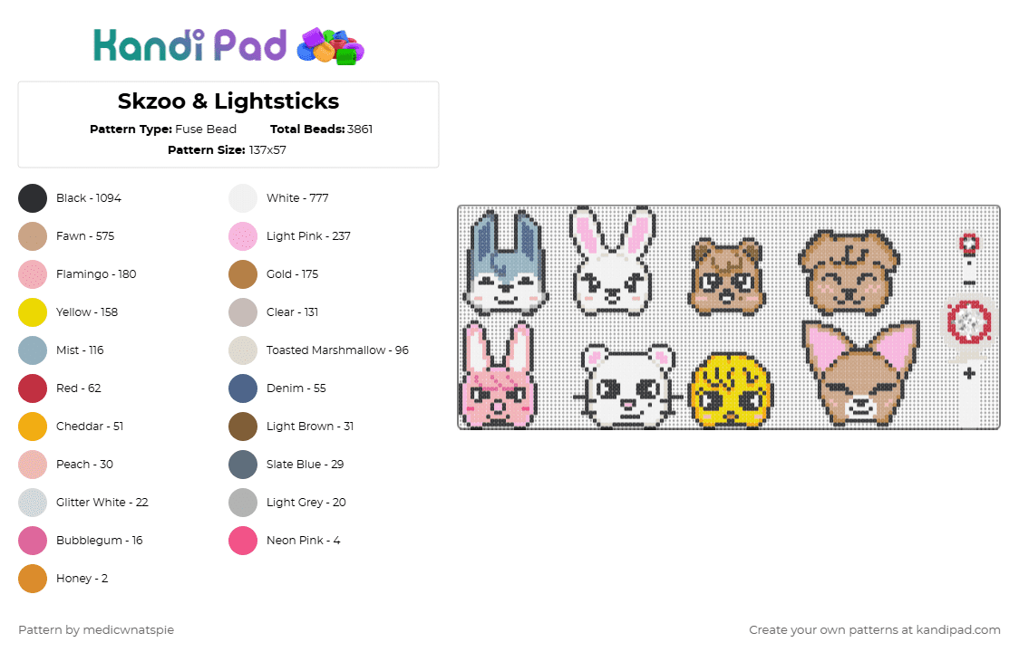 Skzoo & Lightsticks - Fuse Bead Pattern by medicwnatspie on Kandi Pad - kpop, skz, skzoo, stray kidz