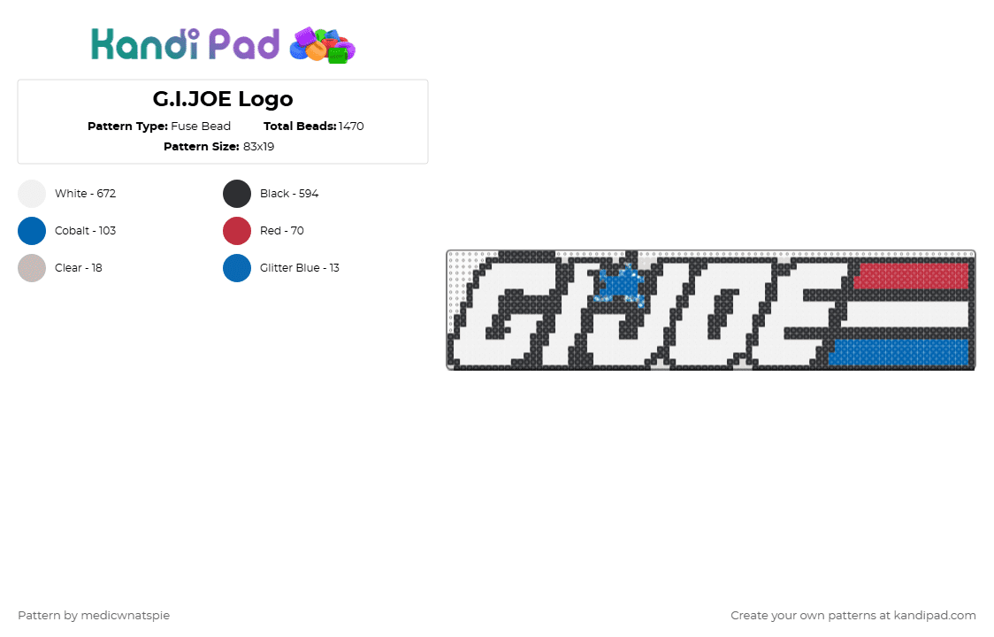 G.I.JOE Logo - Fuse Bead Pattern by medicwnatspie on Kandi Pad - military,action figure,cartoon,tv show,white,blue,red,gijoe,logo