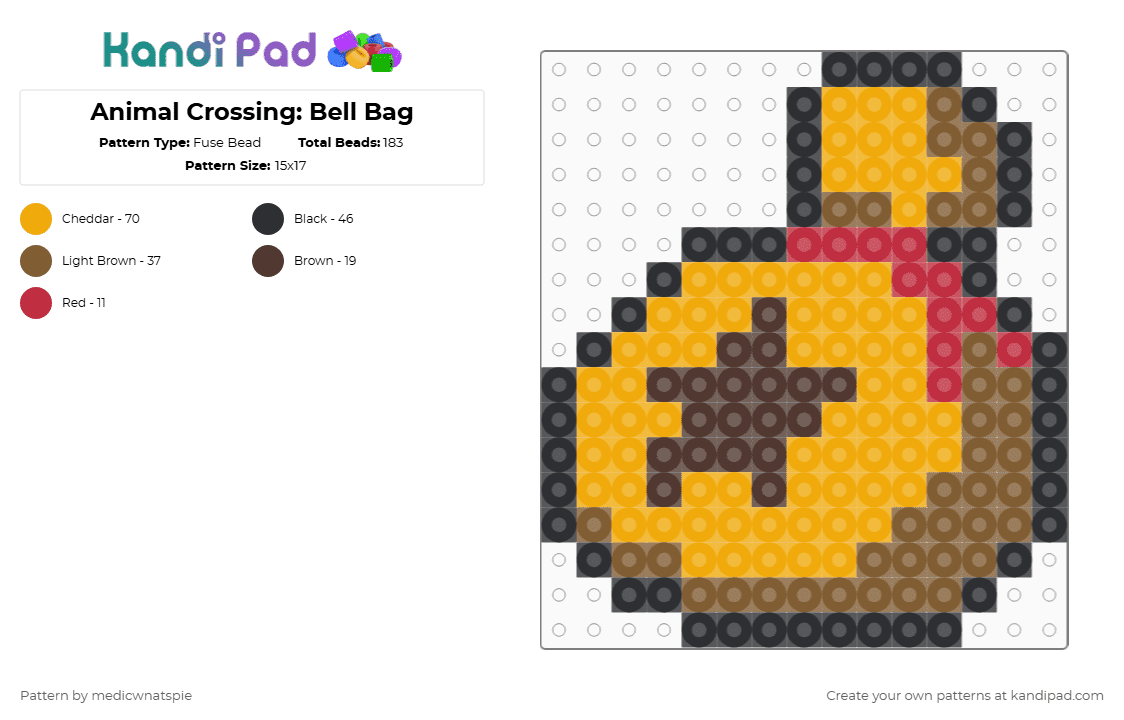 Animal Crossing: Bell Bag - Fuse Bead Pattern by medicwnatspie on Kandi Pad - tan,orange,animal crossing,bell bag,money bag