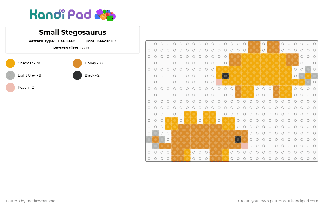 Small Stegosaurus - Fuse Bead Pattern by medicwnatspie on Kandi Pad - orange,stegosaurus,dino,dinosaur