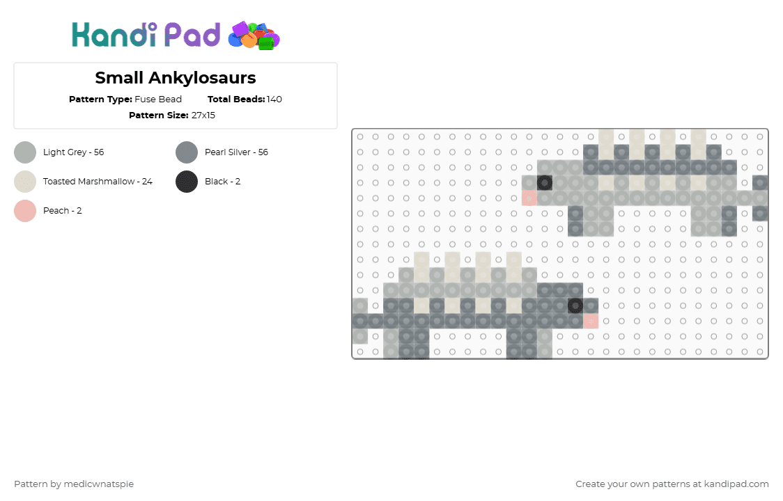 Small Ankylosaurs - Fuse Bead Pattern by medicwnatspie on Kandi Pad - animal,reptile,prehistoric,beige,gray,ankylosaurs,dino,dinosaur