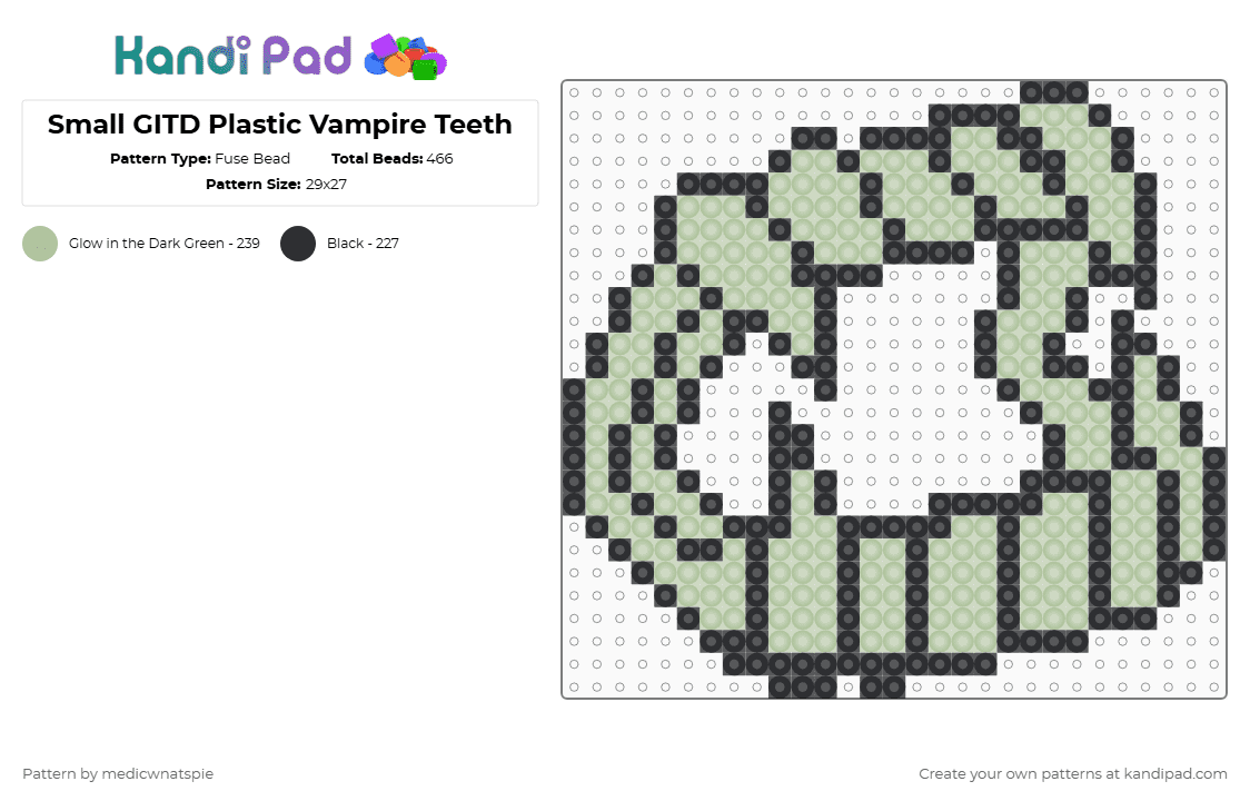 Small GITD Plastic Vampire Teeth 2 - Fuse Bead Pattern by medicwnatspie on Kandi Pad - halloween,vampire,vampire teeth