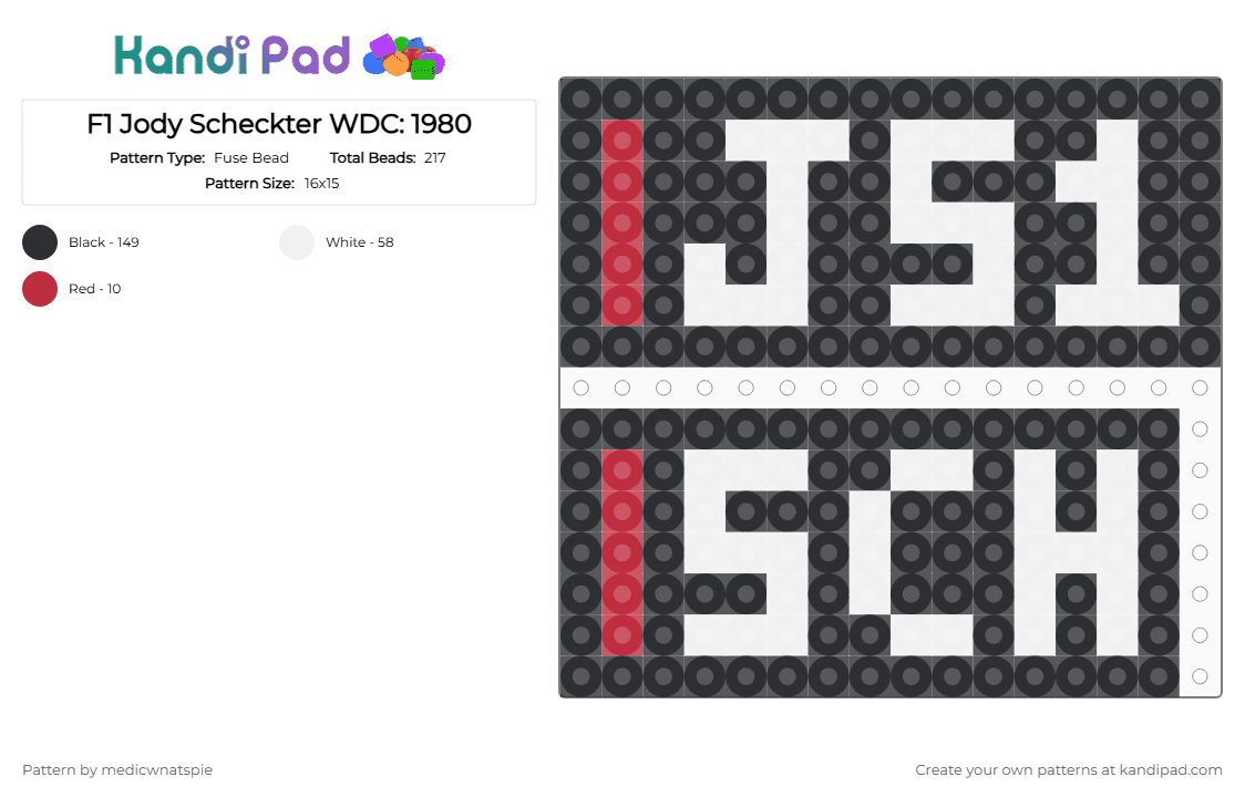 F1 Jody Scheckter WDC: 1979 - Fuse Bead Pattern by medicwnatspie on Kandi Pad - black, f1, ferrari, jody scheckter, racing, white