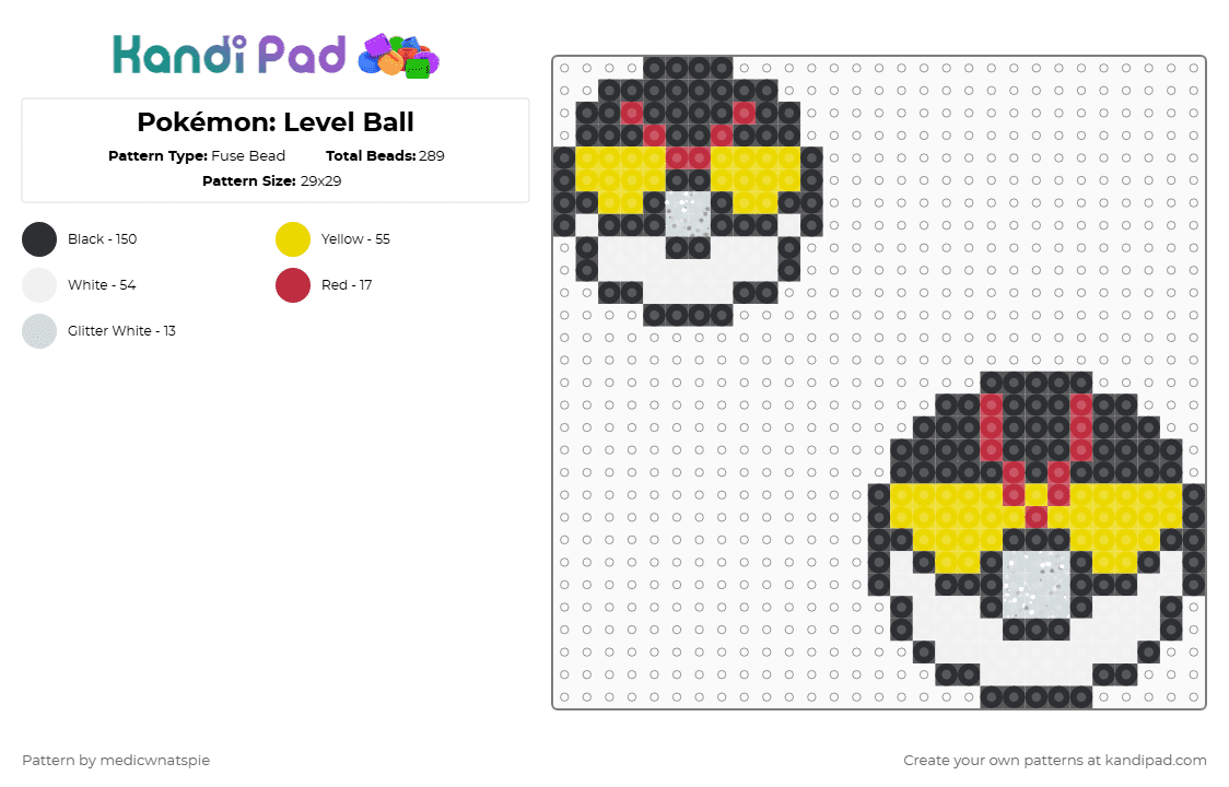 Pokémon: Level Ball - Fuse Bead Pattern by medicwnatspie on Kandi Pad - yellow,pokemon,pokeball,level ball