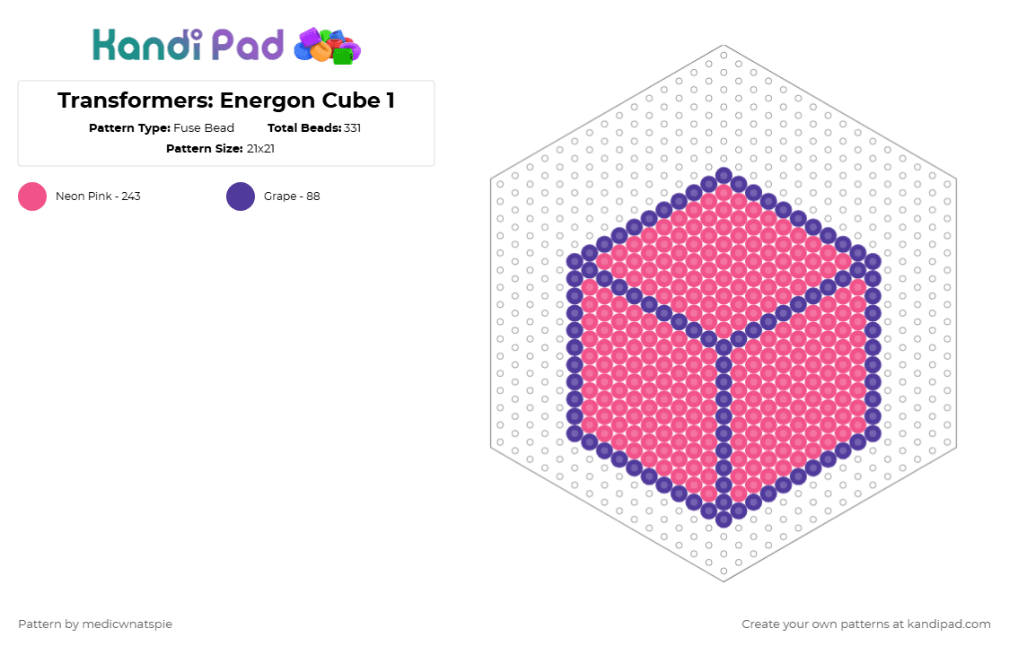 Transformers: Energon Cube 1 - Fuse Bead Pattern by medicwnatspie on Kandi Pad - purple,pink,transformers,energon,energon cube