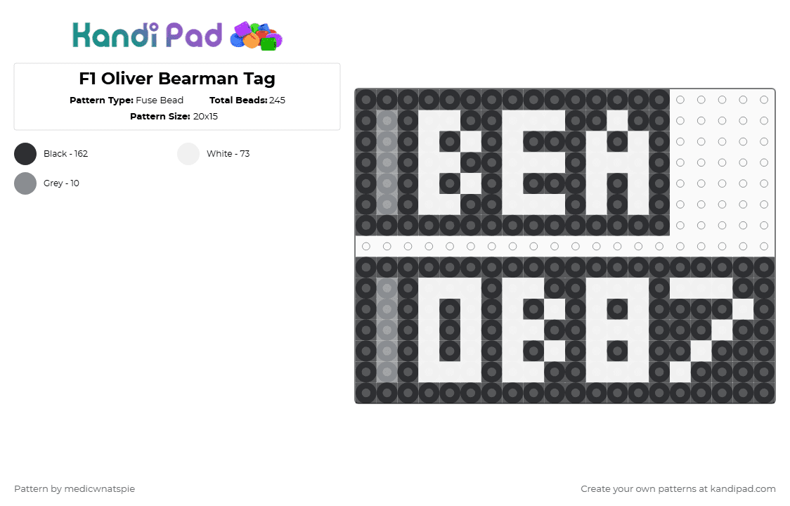 F1 Oliver Bearman Tag: 2025 - Fuse Bead Pattern by medicwnatspie on Kandi Pad - f1,racing,oliver bearman,ob87
