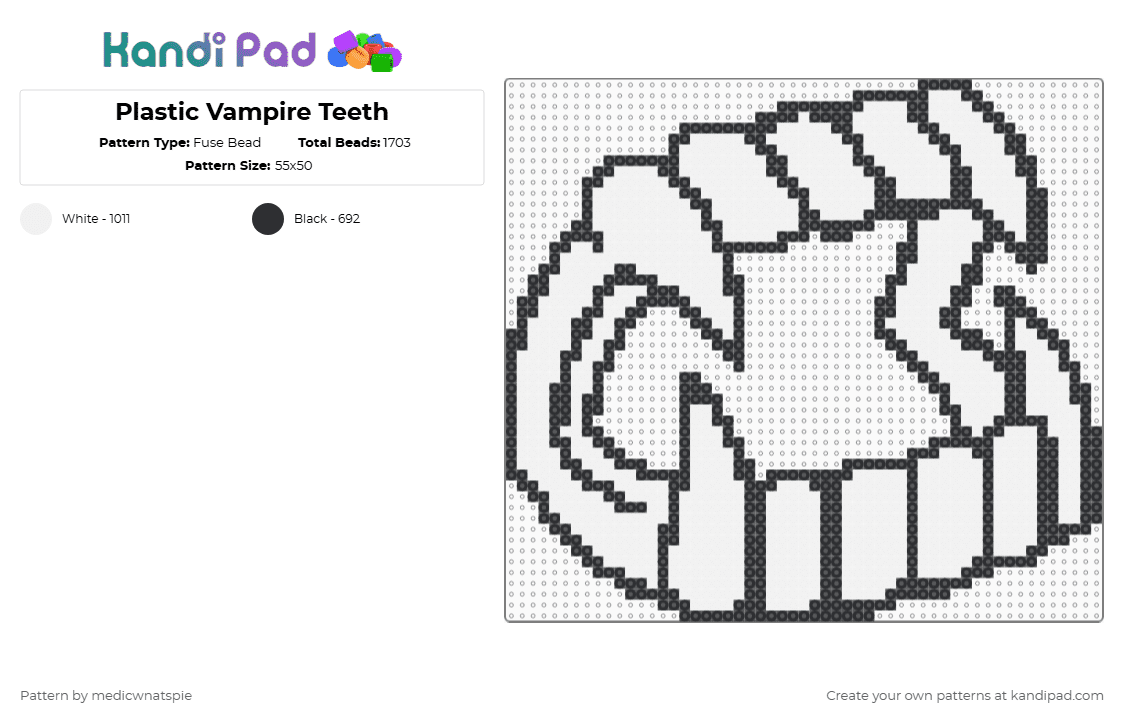 Plastic Vampire Teeth 2 - Fuse Bead Pattern by medicwnatspie on Kandi Pad - vampire,vampire teeth,halloween