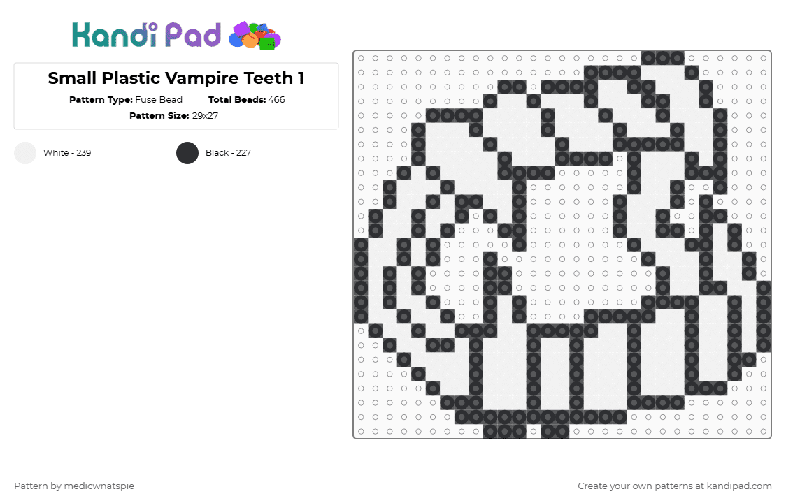 Small Plastic Vampire Teeth 1 - Fuse Bead Pattern by medicwnatspie on Kandi Pad - 