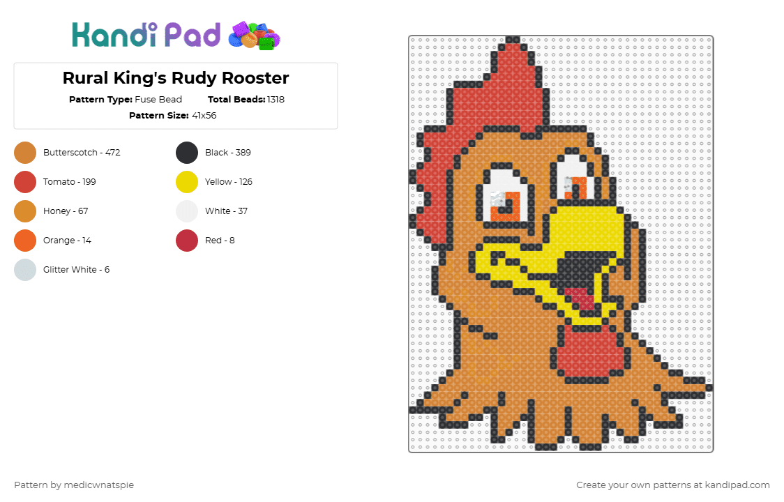 Rural King\'s Rudy Rooster (Big) - Fuse Bead Pattern by medicwnatspie on Kandi Pad - logo,mascot,rural king,rooster,rudy rooster