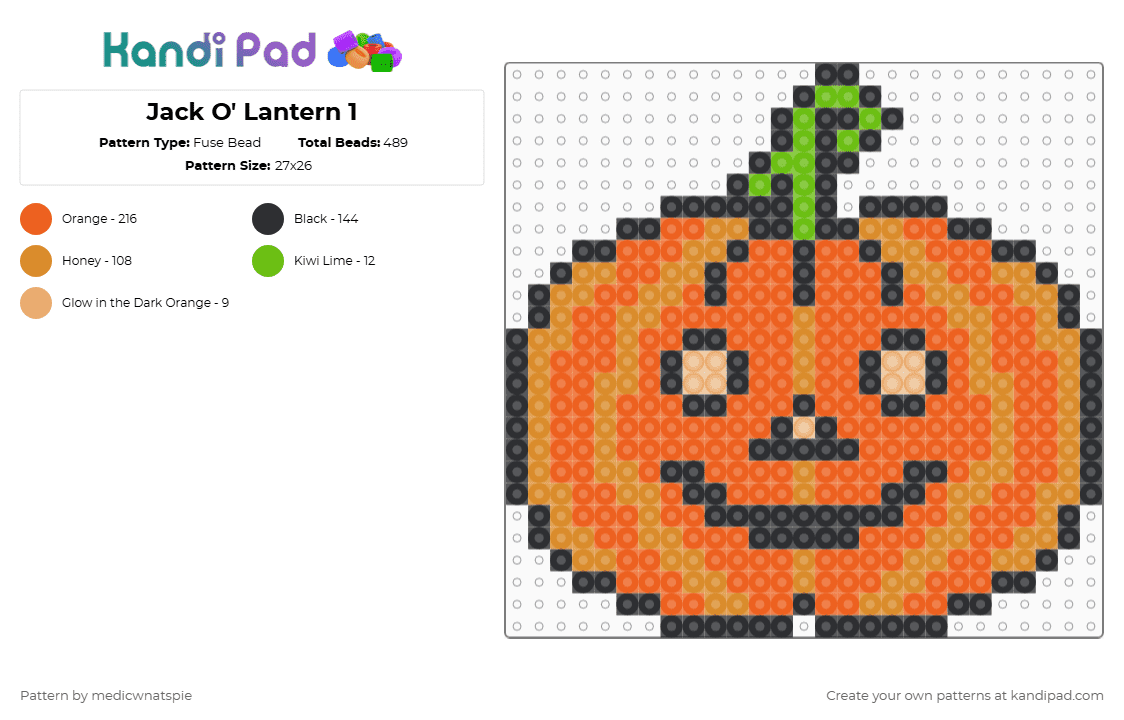 Jack O\' Lantern 1 - Fuse Bead Pattern by medicwnatspie on Kandi Pad - 