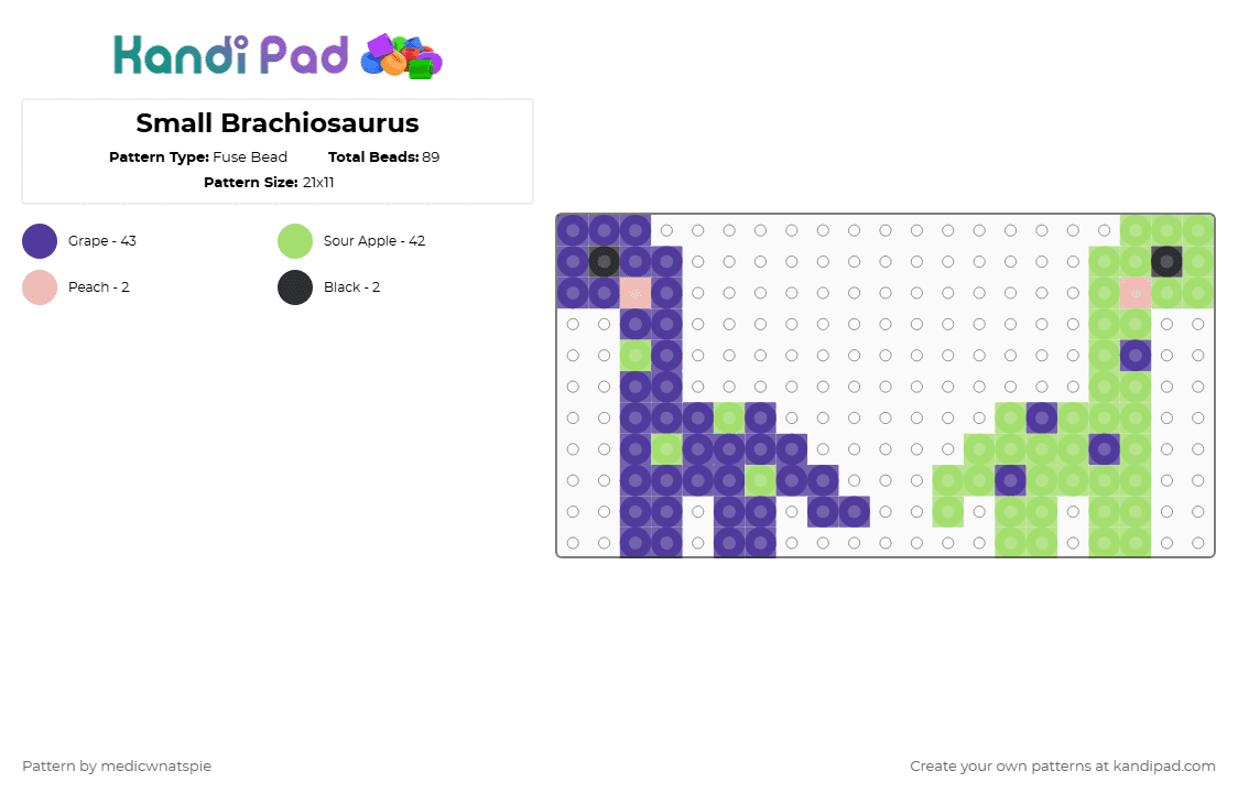 Small Brachiosaurus - Fuse Bead Pattern by medicwnatspie on Kandi Pad - purple,green,dinos,dino,brachiosaurus,dinosaurs