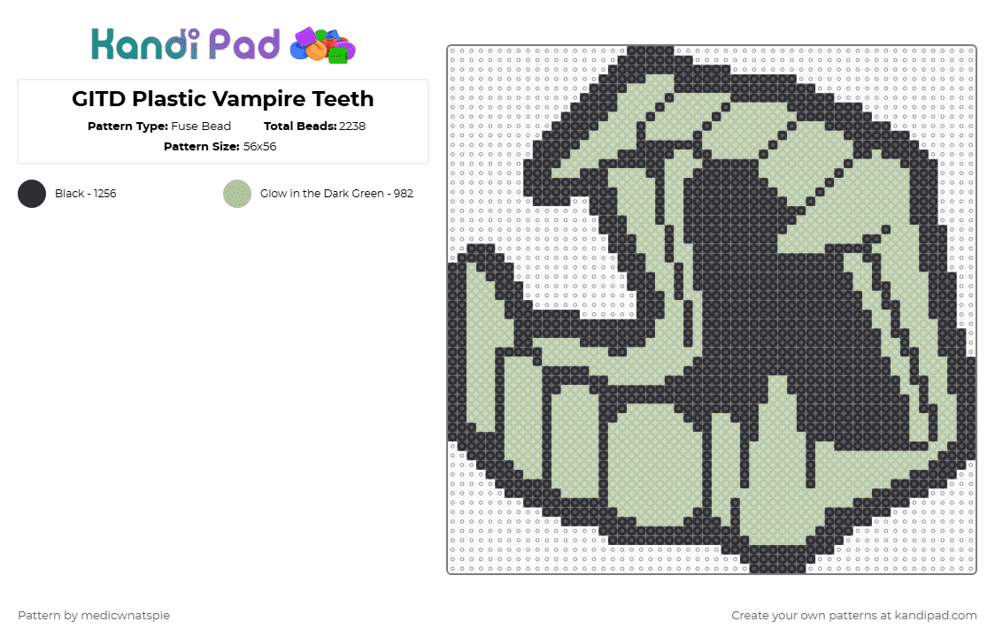 GITD Plastic Vampire Teeth 3 - Fuse Bead Pattern by medicwnatspie on Kandi Pad - vampire,halloween