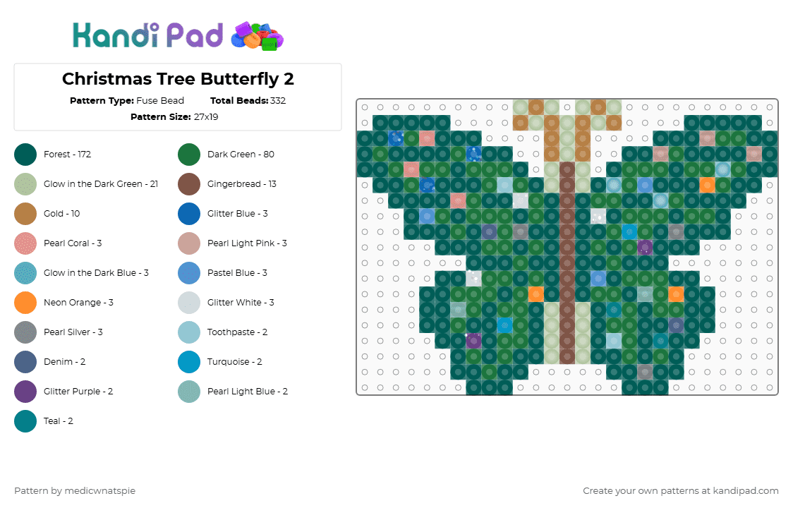 Christmas Tree Butterfly 2 - Fuse Bead Pattern by medicwnatspie on Kandi Pad - gray,green,christmas,christmas tree,butterfly,insect,bug