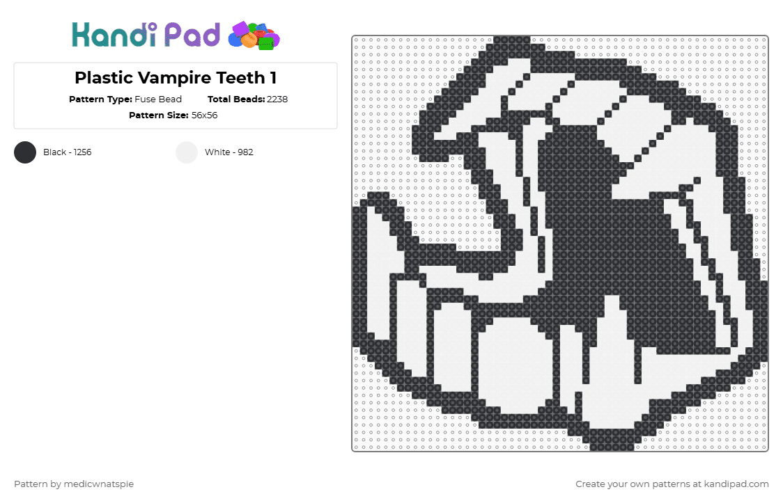 Plastic Vampire Teeth 1 Fuse Bead Pattern - Kandi Pad | Kandi Patterns ...
