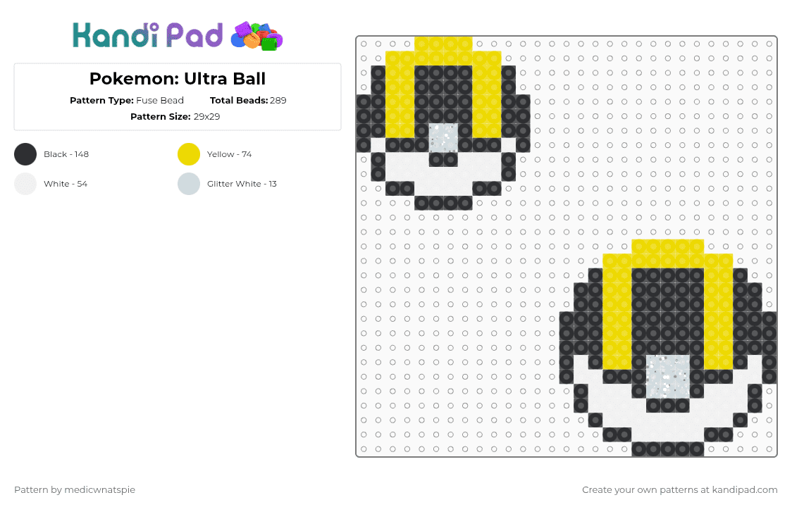 Pokemon: Ultra Ball - Fuse Bead Pattern by medicwnatspie on Kandi Pad - yellow,white,pokemon,pokeball,ultra ball