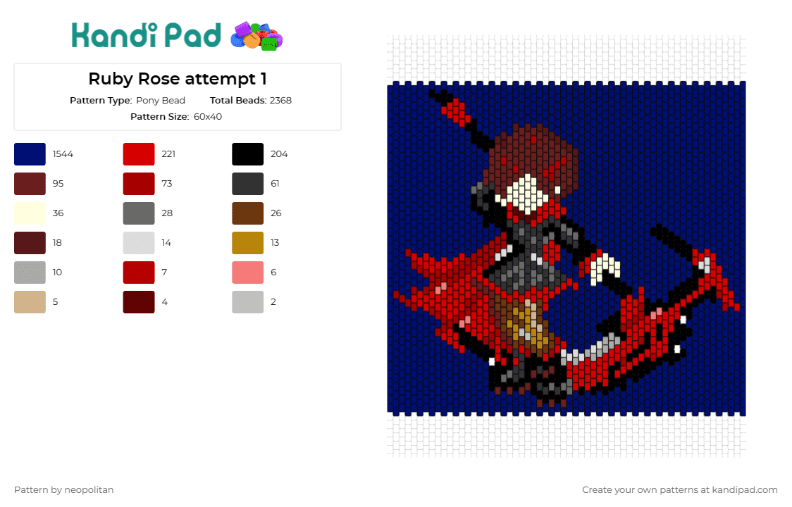 Ruby Rose attempt 1 - Pony Bead Pattern by neopolitan on Kandi Pad - rose,rwby,panel,dynamic,action,enthusiasts,creative,passion,red,navy