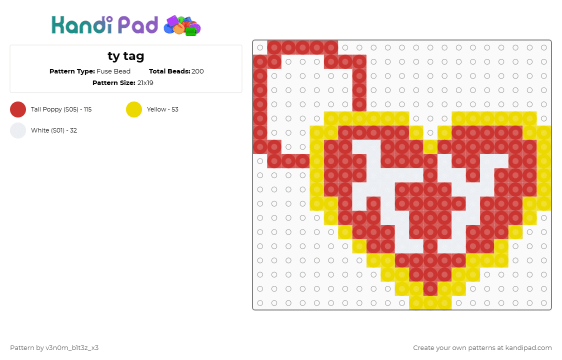 ty tag charm - Fuse Bead Pattern by v3n0m_b1t3z_x3 on Kandi Pad - ty,toy,tags,charm,keychain,red,yellow