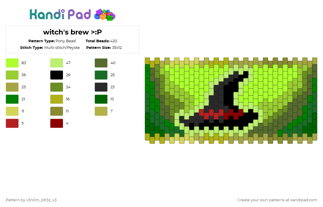 witch\'s brew >:P - Pony Bead Pattern by v3n0m_b1t3z_x3 on Kandi Pad - green,drink,cuff,roblox,witches brew,witchs brew