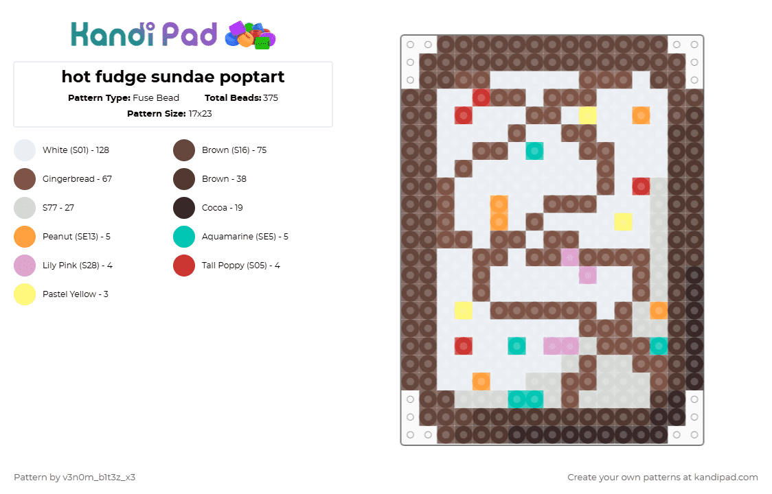 hot fudge sundae poptart - Fuse Bead Pattern by v3n0m_b1t3z_x3 on Kandi Pad - white,brown,tan,poptart,keychain,charm,trinket,food