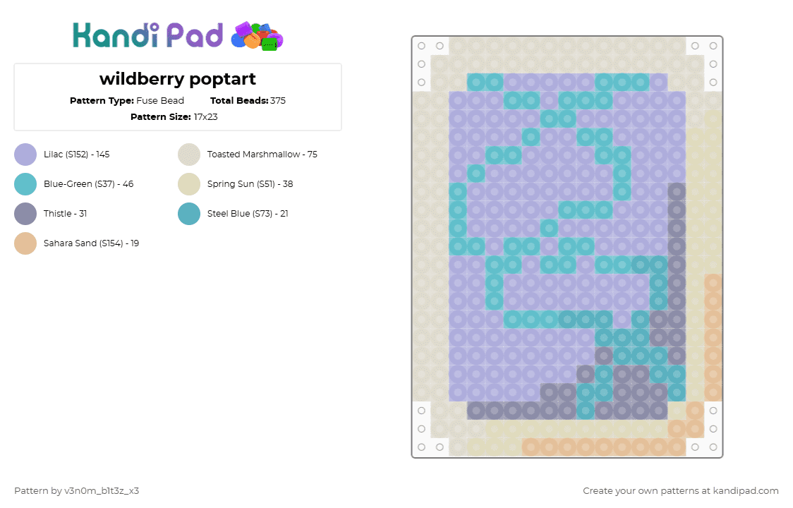 wildberry poptart - Fuse Bead Pattern by v3n0m_b1t3z_x3 on Kandi Pad - poptart,wildberry,food,beige,pink,trinket,charm,keychain