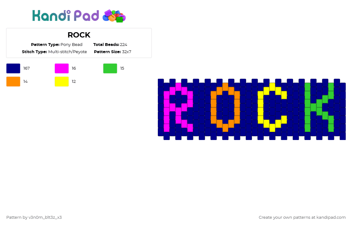 ROCK - Pony Bead Pattern by v3n0m_b1t3z_x3 on Kandi Pad - purple,party rock anthem,sorry for party rocking,rock,neon,cuff,party rock