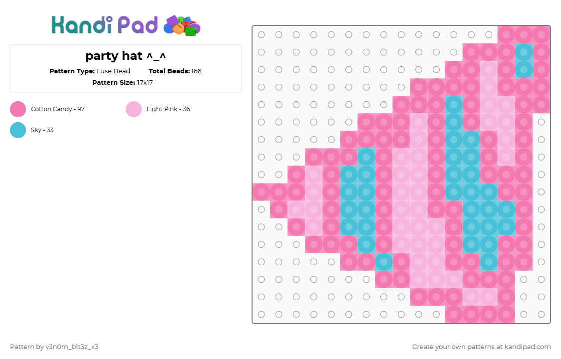party hat ^_^ - Fuse Bead Pattern by v3n0m_b1t3z_x3 on Kandi Pad - pink,party,hat,charm,keychain,party hat
