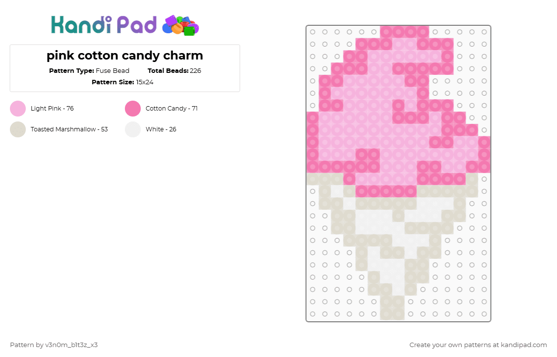 pink cotton candy charm - Fuse Bead Pattern by v3n0m_b1t3z_x3 on Kandi Pad - cotton candy,dessert,sweet,treat,food,pink,beige,candy,charm,keychain