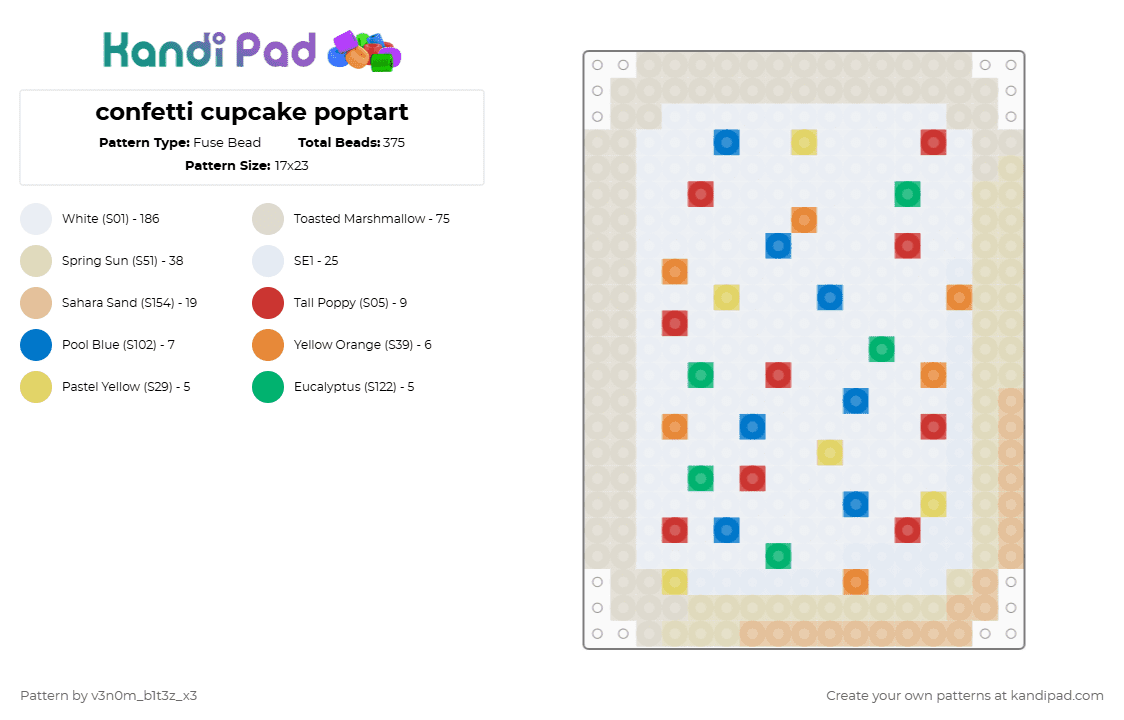 confetti cupcake poptart - Fuse Bead Pattern by v3n0m_b1t3z_x3 on Kandi Pad - poptart,cupcake,dessert,food,white,beige,charm,trinket,keychain