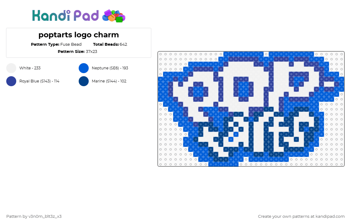 poptarts logo charm - Fuse Bead Pattern by v3n0m_b1t3z_x3 on Kandi Pad - blue,purple,charm,trinket,keychain,logo,poptarts,poptart