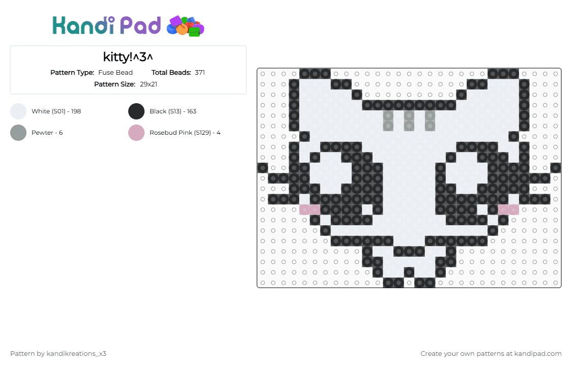 kitty!^3^ - Fuse Bead Pattern by kandikreations_x3 on Kandi Pad - white,pink,gray,cat,cute,blehh