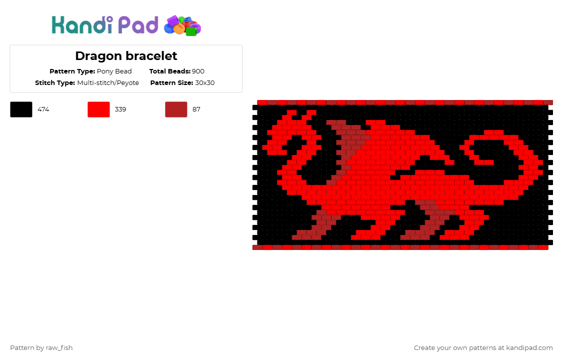 Dragon bracelet - Pony Bead Pattern by raw_fish on Kandi Pad - red,black,dragon,game of thrones,house of the dragon,got,hotd,fantasy,dnd,dungeons and dragons