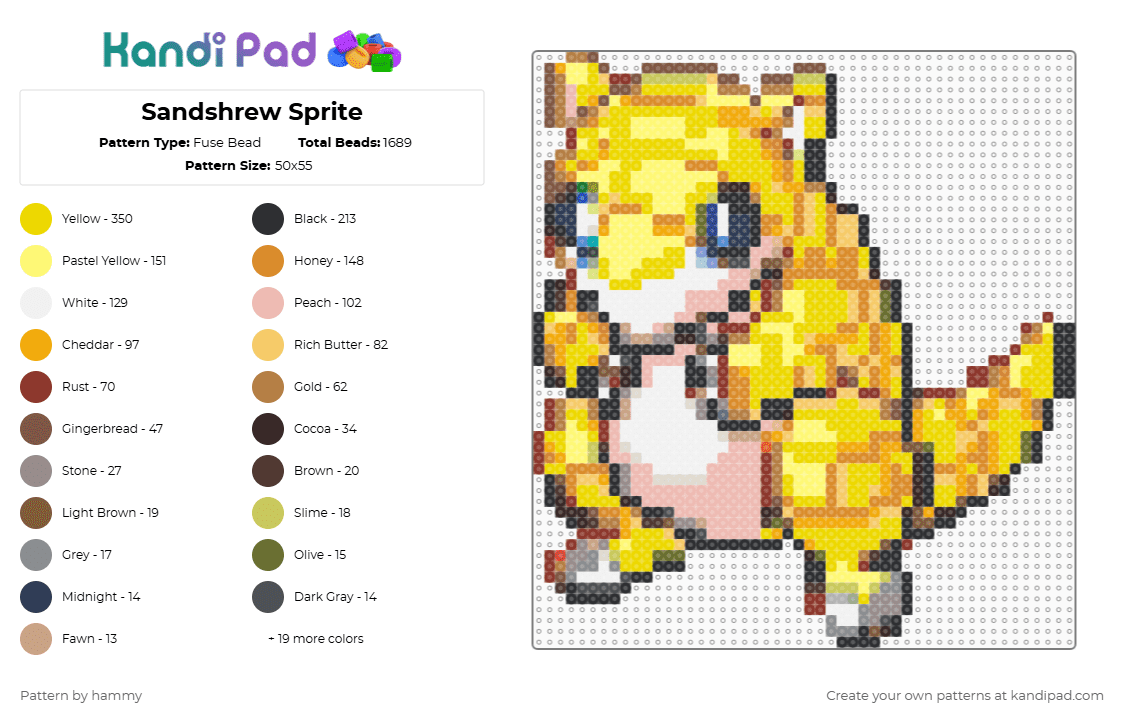 Sandshrew Sprite - Fuse Bead Pattern by hammy on Kandi Pad - tan,orange,yellow,beige,pokemon,sprite,cute,nintendo,pixel,perler
