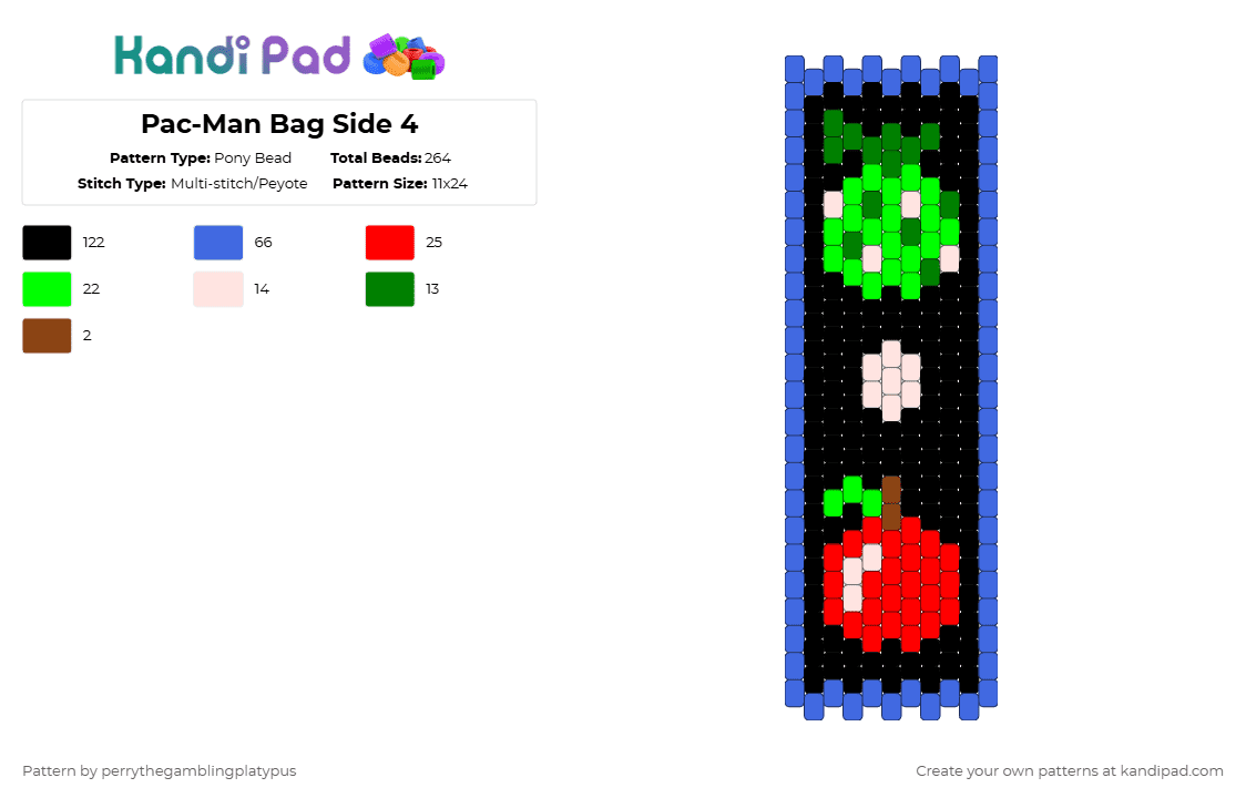 Pac-Man Bag Side 4 - Pony Bead Pattern by perrythegambajester on Kandi Pad - blue,pacman,pac man,retro,arcade,80s