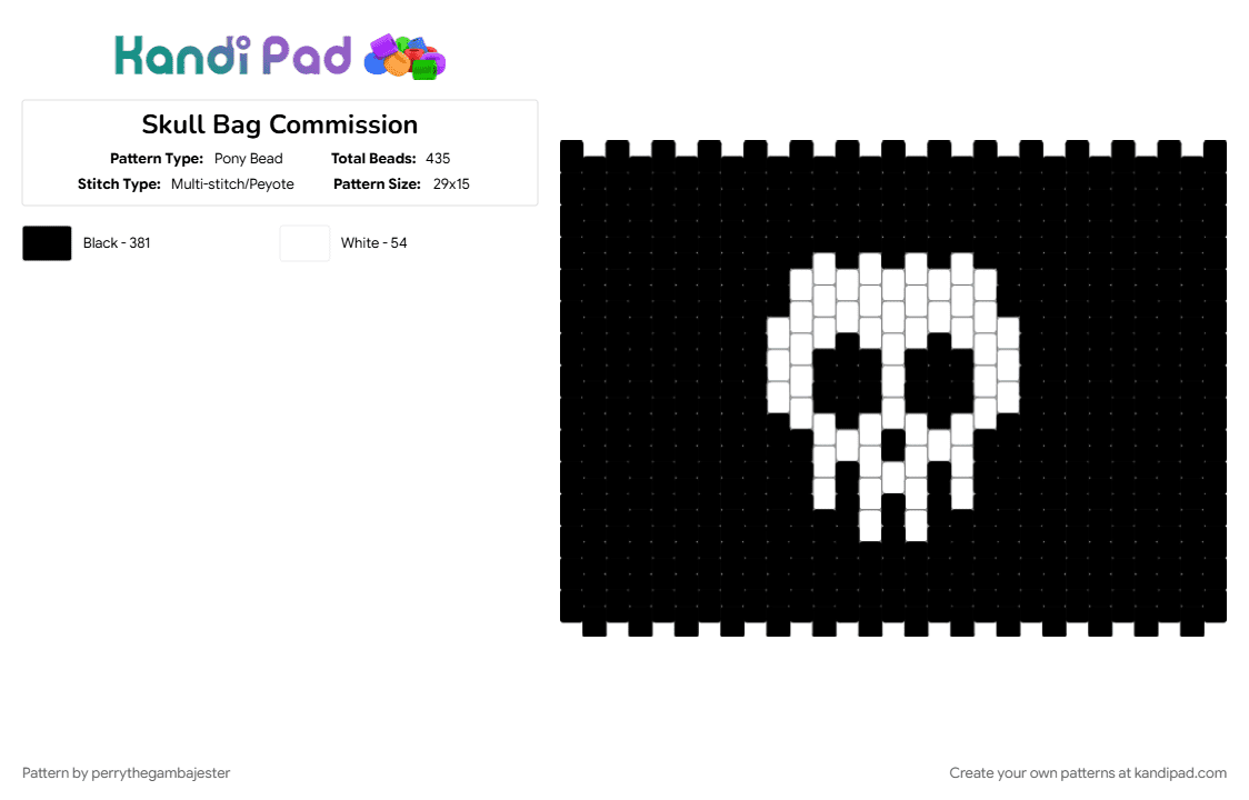 Skull Bag Commission - Pony Bead Pattern by perrythegambajester on Kandi Pad - bag panel, black, halloween, panel, skull, spooky