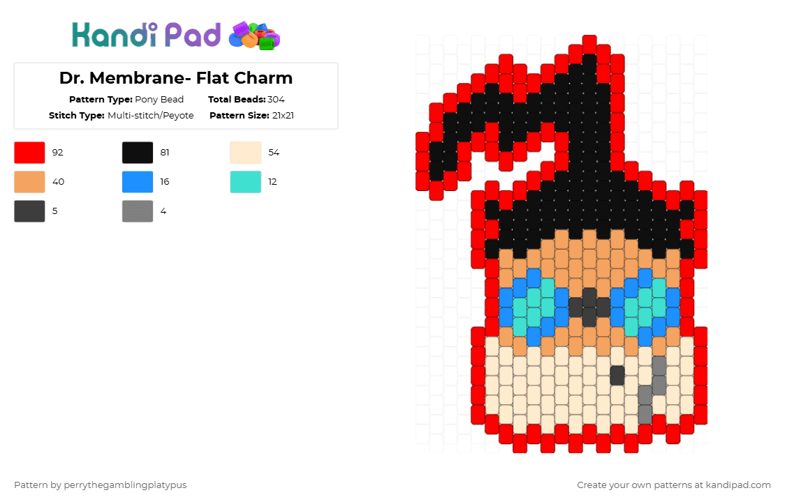 Dr. Membrane- Flat Charm - Pony Bead Pattern by perrythegambajester on Kandi Pad - red,beige,invaderzim,zim,flatcharm,drmembrane