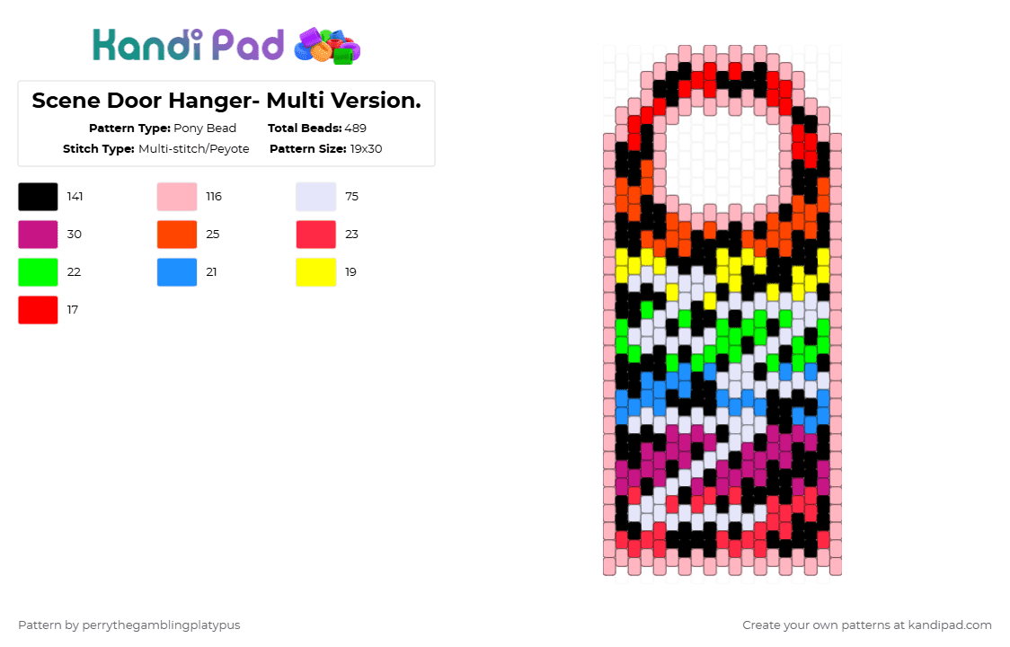 Scene Door Hanger- Multi Version. - Pony Bead Pattern by perrythegambajester on Kandi Pad - pink,red,scene,xd,x3,y2k