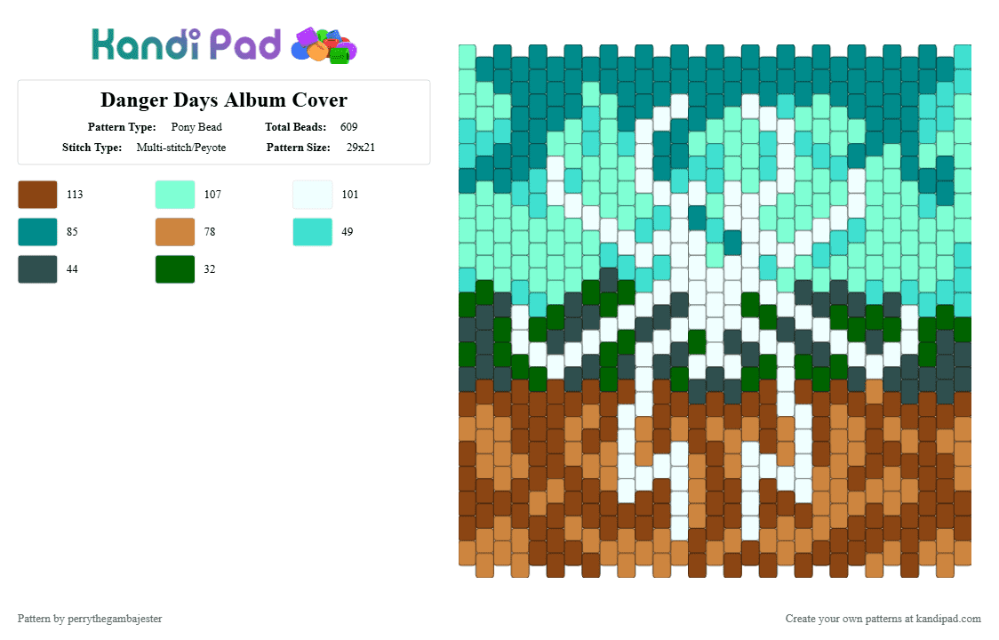 Danger Days Album Cover - Pony Bead Pattern by perrythegambajester on Kandi Pad - teal,red,orange,mcr,dangerdays,mychem,mychemicalromance,emo,music,album