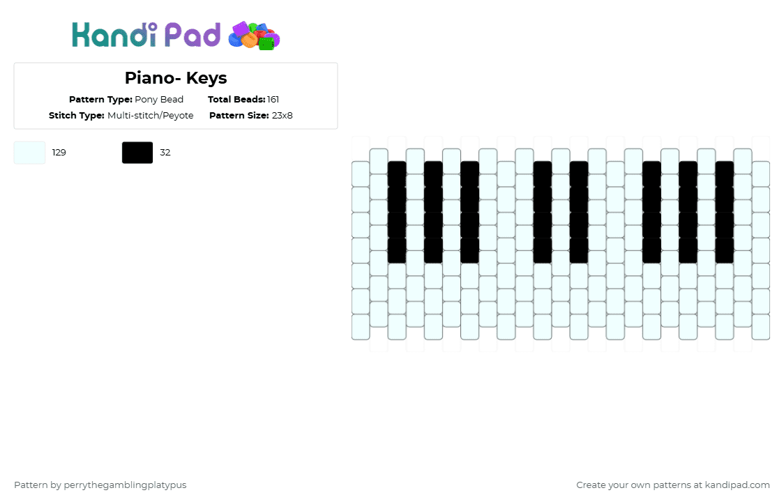 Piano- Keys - Pony Bead Pattern by perrythegambajester on Kandi Pad - white,music,instrument,piano,keyboard