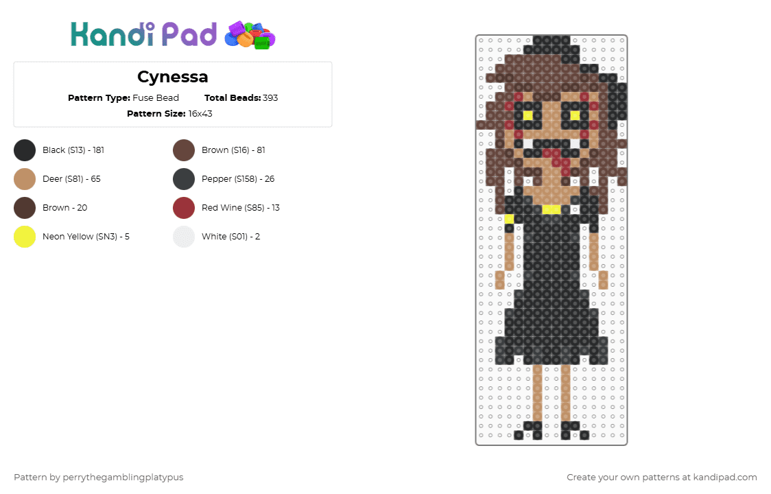 Cynessa - Fuse Bead Pattern by perrythegambajester on Kandi Pad - black,tan,brown,md,murderdrones,cyn,tessa,cynessa,glitch,glitchproductions